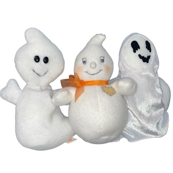 Halloween Plush Ty Beanie Spooky Ghost Sheets Hallmark Little Glimmer 8” Lot x3 - Picture 13 of 14